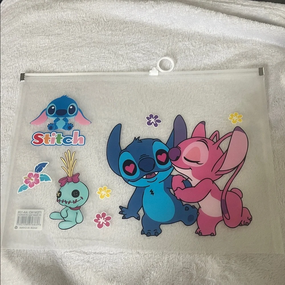 Stitch Themed large Transparent Pouches folders new set of 4 plastic vinyl